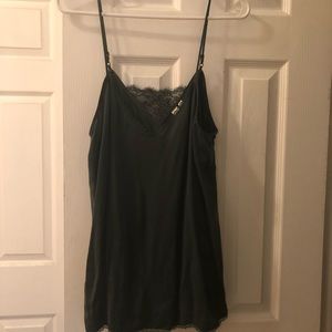 Anthropologie forest green silk lace cami- size L